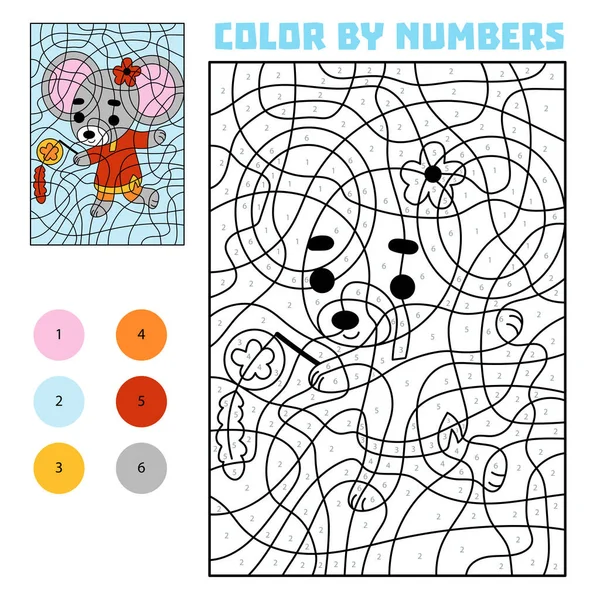 Color Number Education Game Children Rat Chinese New Year Decoration — Stok Vektör