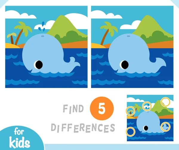 Βρείτε Διαφορές Εκπαιδευτικό Παιχνίδι Για Παιδιά Χαριτωμένο Φάλαινα Και Τροπικό — Διανυσματικό Αρχείο