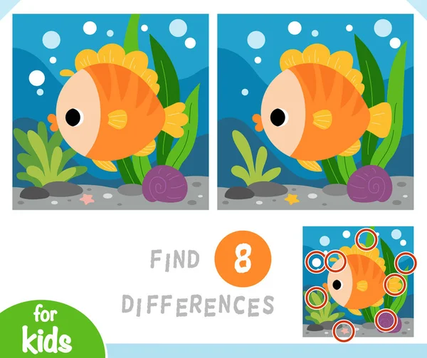 Find Differences Educational Game Children Cute Fish Undersea Background Stockvektor