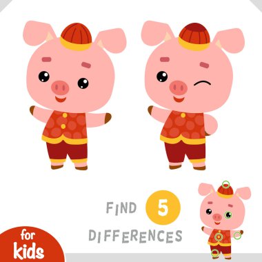 Find differences, educational game for children, Chinese new year character cute pig
