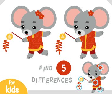 Find differences educational game for children, Rat and chinese new year decoration