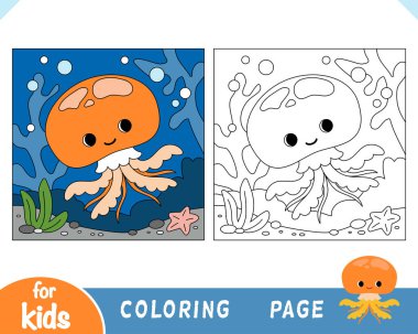 Coloring book for children, Cute jellyfish and undersea background
