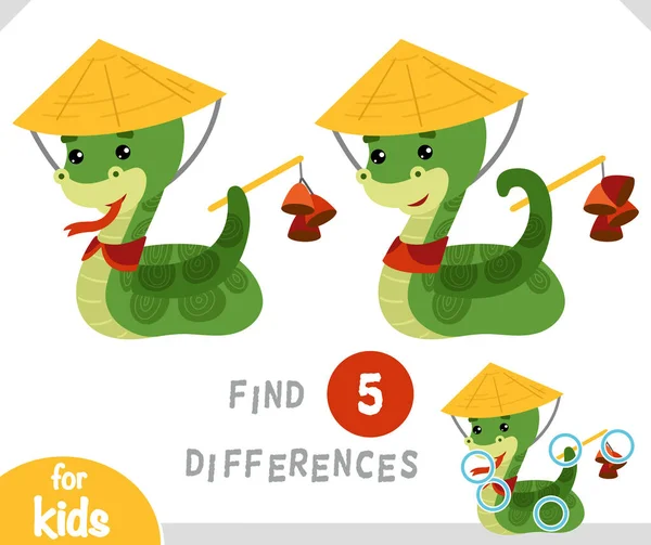 Find Differences Educational Game Children Chinese New Year Character Snake — Stockvektor