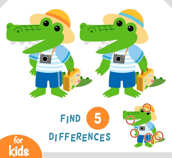Find Differences Educational Game Children Cute Crocodile Traveler Suitcase Stockillustration