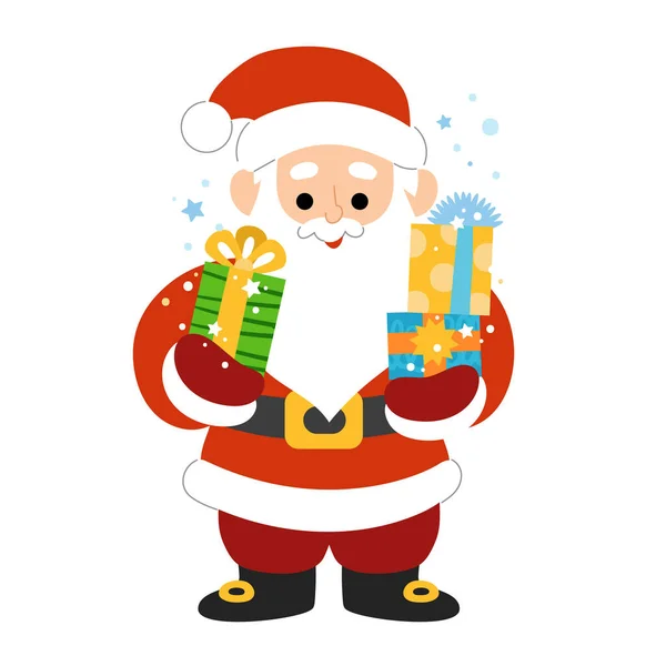 サンタクロースは手に贈り物を持っている 子供のための漫画ベクトルイラスト — ストックベクタ