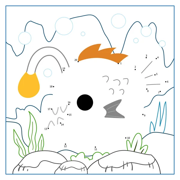 数字游戏 教育网点点对点游戏为儿童 可爱的山鱼和水下洞穴背景 — 图库矢量图片