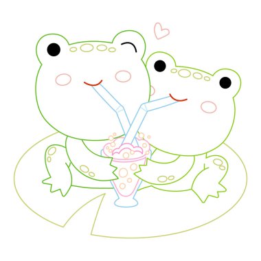 Çocuklar için boyama kitabı, çizgi film karakterleri iki kurbağa ve milkshake.