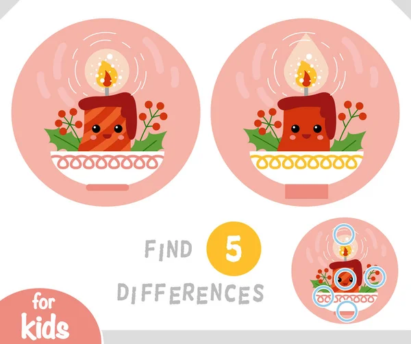 Finden Sie Unterschiede Lernspiel Für Kinder Niedliche Weihnachtskerze — Stockvektor