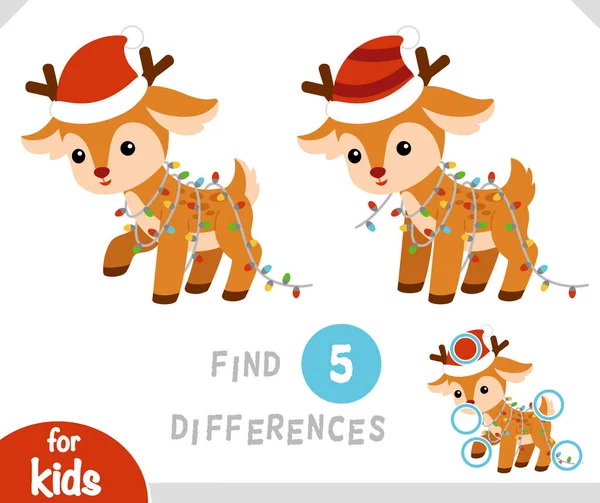 子供のための違い教育ゲームを見つける かわいい鹿とクリスマスの庭 — ストックベクタ