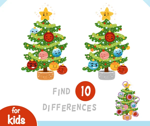 Encontre Diferenças Jogo Educativo Para Crianças Árvore Natal Com Brinquedos — Vetor de Stock