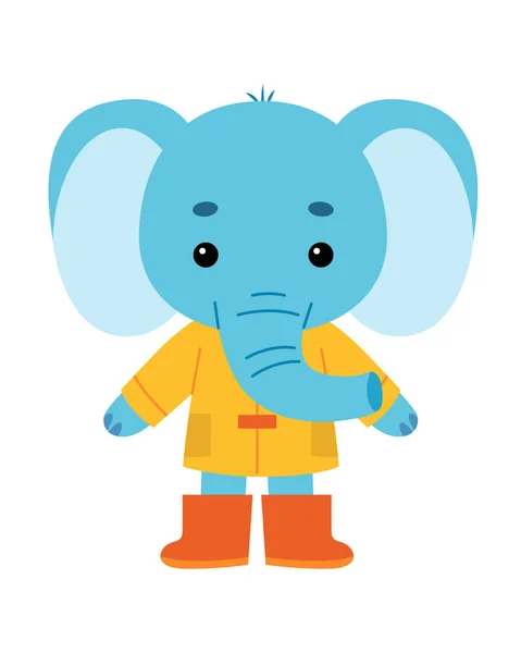 Tecknad Vektor Illustration För Barn Söt Karaktär Elefant Regnrock — Stock vektor