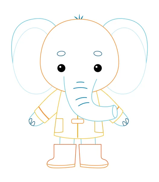 Coloring Book Children Cartoon Cute Character Elephant Raincoat — Stock Vector