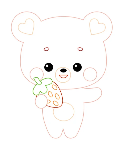 Coloring Book Children Cute Little Bear Character Strawberry — Stock Vector