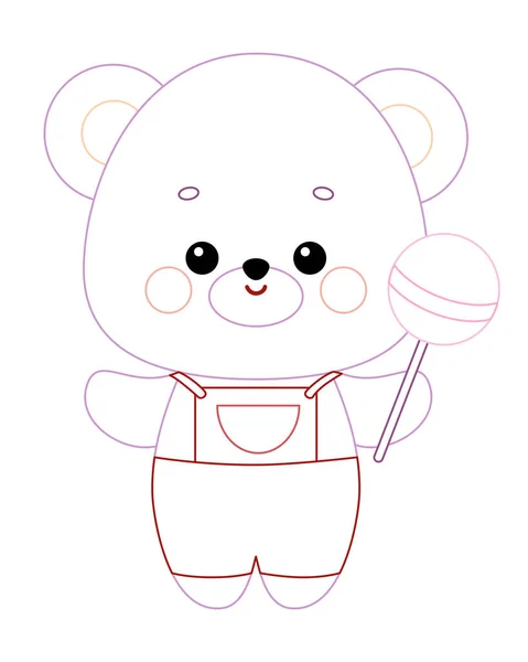 Раскраска Детей Симпатичный Маленький Медвежонок Леденцом — стоковый вектор