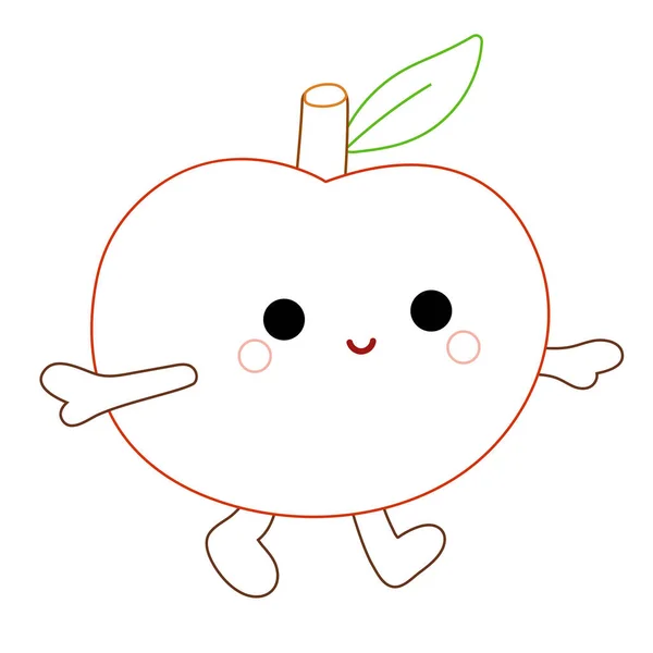 Kolorowanka Dla Dzieci Cartoon Cute Postać Jabłko — Wektor stockowy