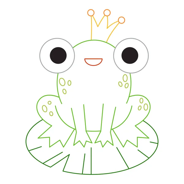 Coloring Book Children Cartoon Cute Character Frog Crown — Stock Vector