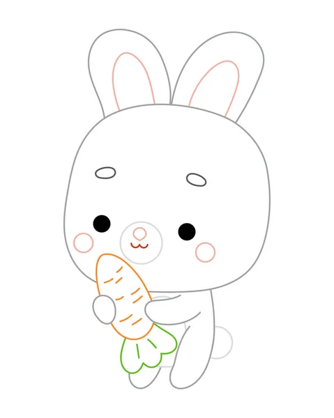 Раскраска Детей Мультфильм Милый Персонаж Кролик Морковь — стоковый вектор