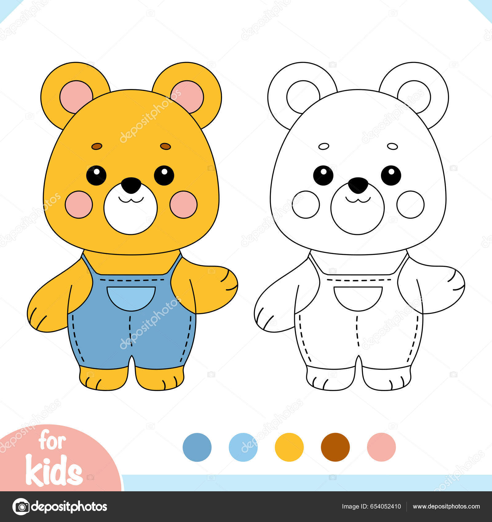 Colorir o jogo educacional panda bonito dos desenhos animados para crianças  ilustração vetorial com personagens de animais de desenho animado