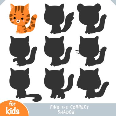 Doğru gölgeyi bul, çocuklar için eğitim oyunu, çizgi film karakteri sevimli kedi