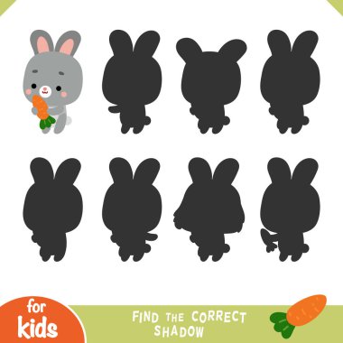 Doğru gölgeyi bul, çocuklar için eğitim oyunu çizgi film karakteri tavşanı ve havuç