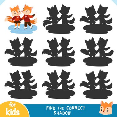 Doğru gölgeyi bul, çocuklar için eğitim oyunu, iki tilki buz pateni yapıyor.