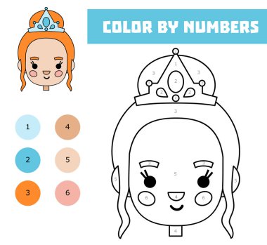 Rakamlara göre renk, çocuklar için eğitim oyunu, diyademi olan şirin çizgi film prensesi.