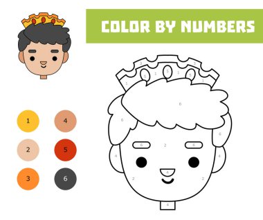 Renk sırasına göre, çocuklar için eğitim oyunu, taç takan şirin prens suratı.