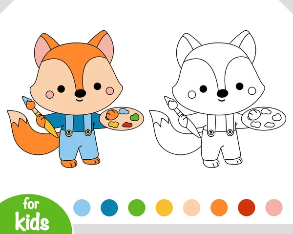 Coloring Book Children Cartoon Character Fox Artist — Stock Vector