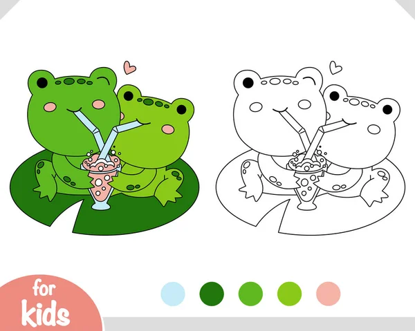 儿童彩绘书 卡通可爱人物两只青蛙和奶昔 — 图库矢量图片