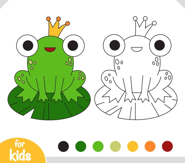 Kolorowanki Dla Dzieci Cartoon Cute Postać Żaba Koroną — Wektor stockowy