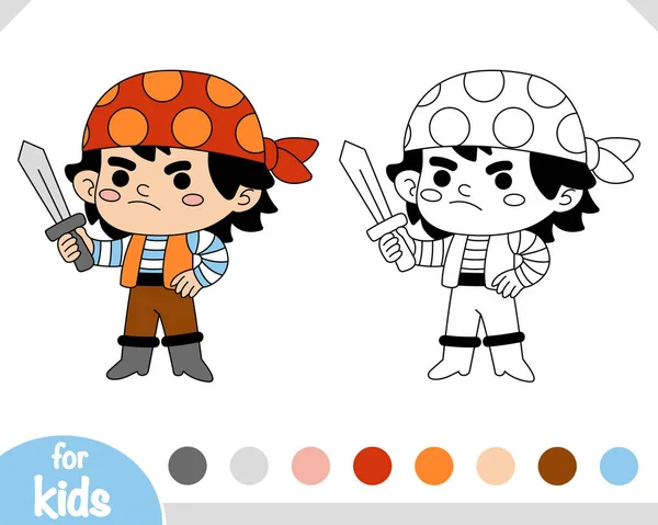 Coloring Book Children Cartoon Character Pirate Boy — Stock Vector