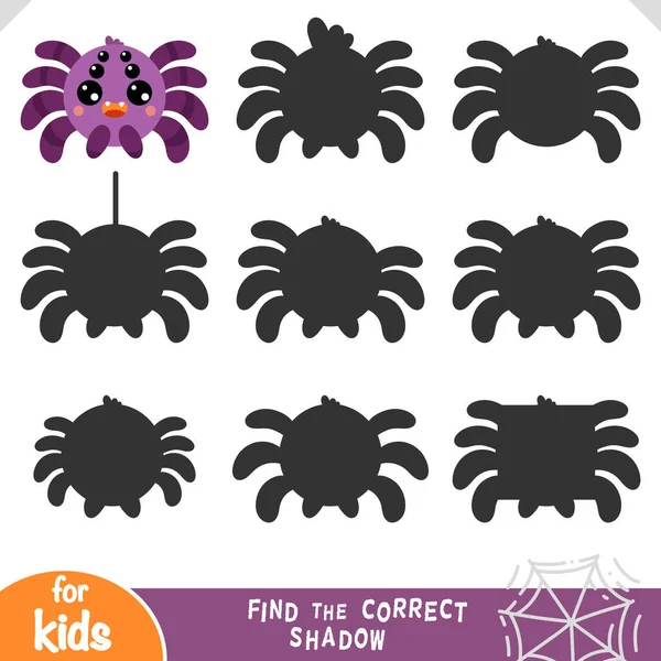 Najít Správný Stín Vzdělávací Hra Pro Děti Roztomilý Kreslený Pavouk — Stockový vektor