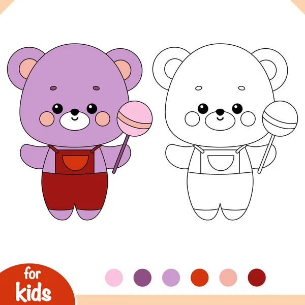 Kolorowanka Dla Dzieci Cute Little Bear Postać Lizakiem — Wektor stockowy