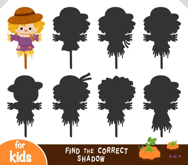Encontre Sombra Correta Jogo Educação Para Crianças Espantalho Desenho Animado —  Vetores de Stock