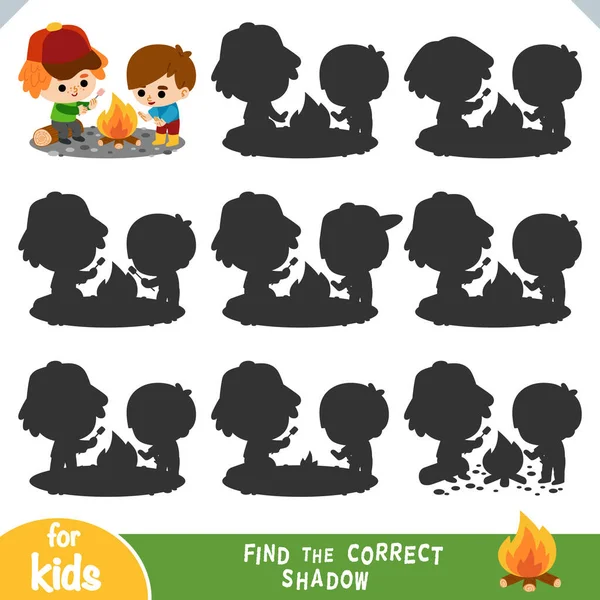 Finden Sie Den Richtigen Schatten Lernspiel Für Kinder Zeichentrickfiguren Jungen — Stockvektor
