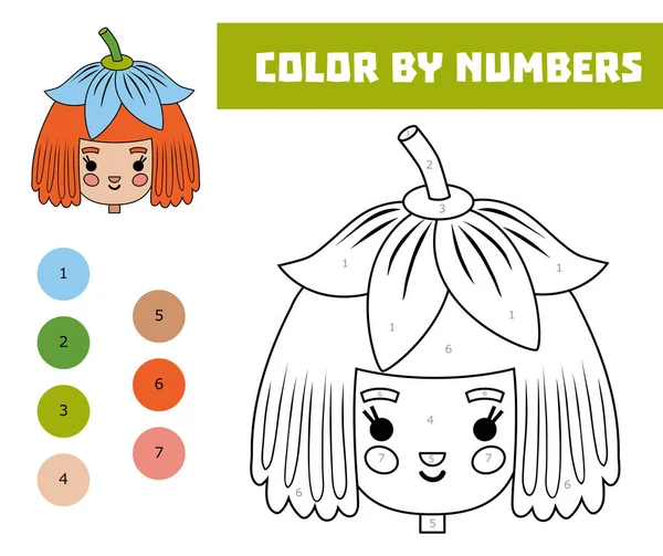Color Por Número Juego Educación Para Los Niños Cara Niña — Archivo Imágenes Vectoriales