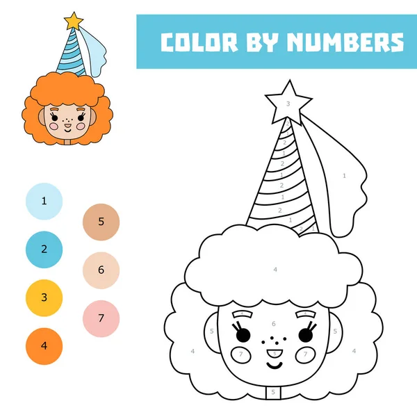 Color Number Education Game Children Cute Cartoon Fairy Face Hood — Stock Vector