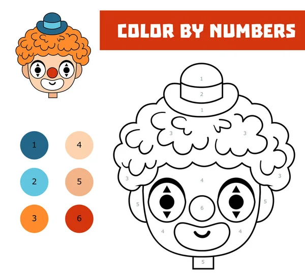 Color Por Número Juego Educación Para Niños Cara Payaso Dibujos — Archivo Imágenes Vectoriales