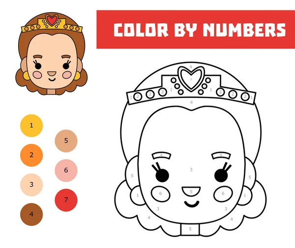 数字で色 子供のための教育ゲーム 王冠とかわいい漫画の女王 — ストックベクタ