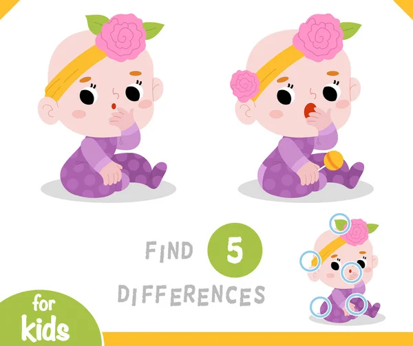 Finden Sie Unterschiede Lernspiel Für Kinder Nette Cartoon Baby Mädchen — Stockvektor