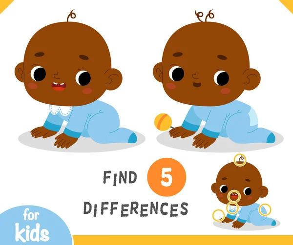 Znajdź Różnice Edukacyjne Gry Dla Dzieci Cute African American Chłopiec — Wektor stockowy