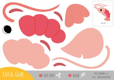 Çocuklar için eğitici kağıt oyunu. Renkli parçalardan sevimli bir karides yapmak için makas ve yapıştırıcı kullanın..