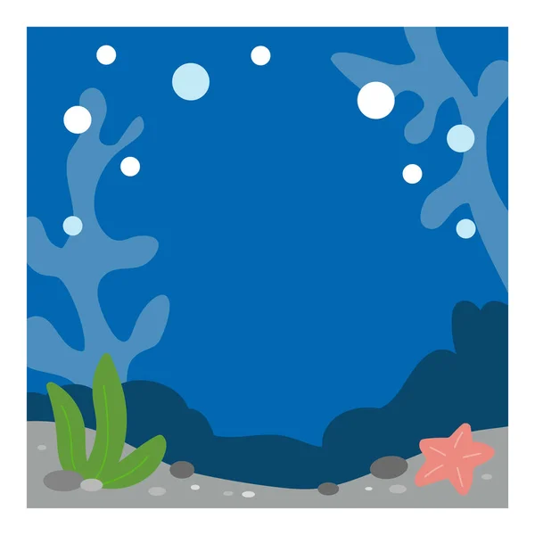 海面下の背景 海草やサンゴと漫画の海床 海底地形 熱帯海洋生物 正方形のフラットベクトルイラスト — ストックベクタ