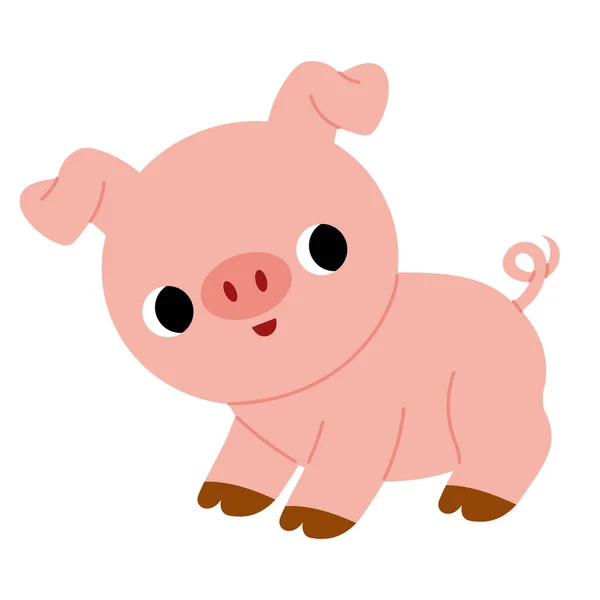 Cute Cartoon Pig Character Vector Farm Animal Illustration Children — Stock Vector