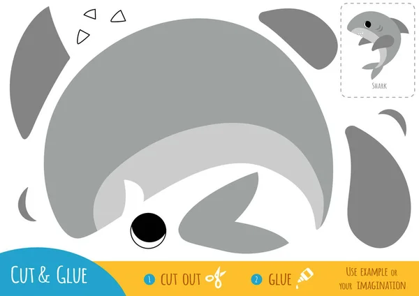儿童教育纸游戏 用剪刀和胶水把彩色的鱼片做成可爱的卡通鲨 — 图库矢量图片