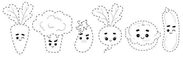 Conecte Pontos Jogo Educativo Para Crianças Conjunto Vegetais Desenhos Animados —  Vetores de Stock