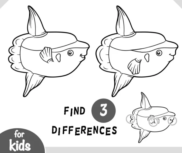 Lindo Mar Dibujos Animados Sunfish Encontrar Diferencias Juego Educativo Para — Vector de stock