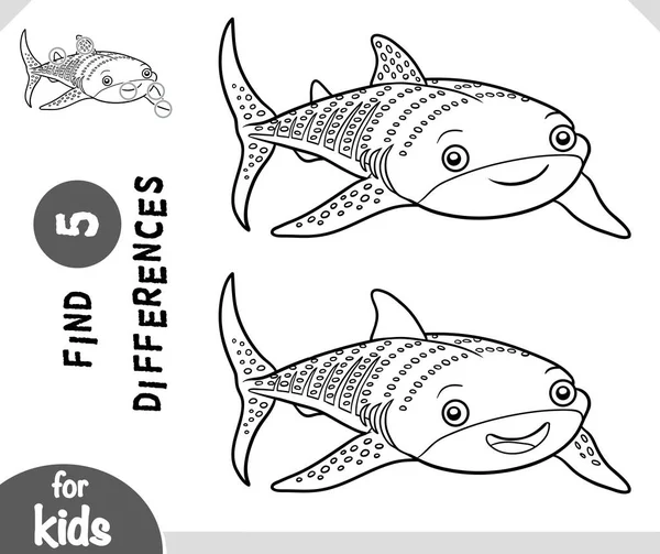 Tiburón Ballena Dibujos Animados Lindo Encontrar Diferencias Juego Educativo Para — Vector de stock