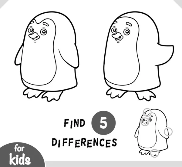 Lindo Pájaro Pingüino Dibujos Animados Encontrar Diferencias Juego Educativo Para — Vector de stock