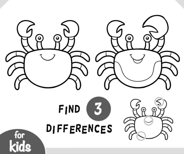 可爱的卡通蟹海生动物 为孩子们找出不同的教育游戏 — 图库矢量图片